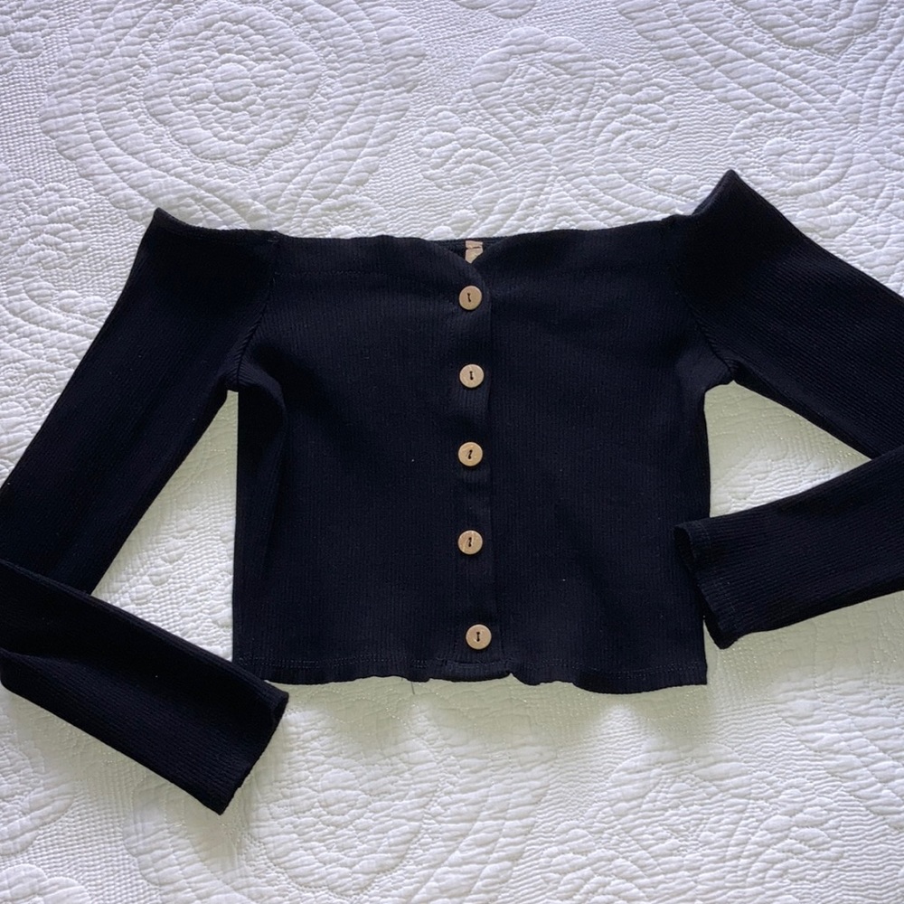 Buttoned off the shoulder top top